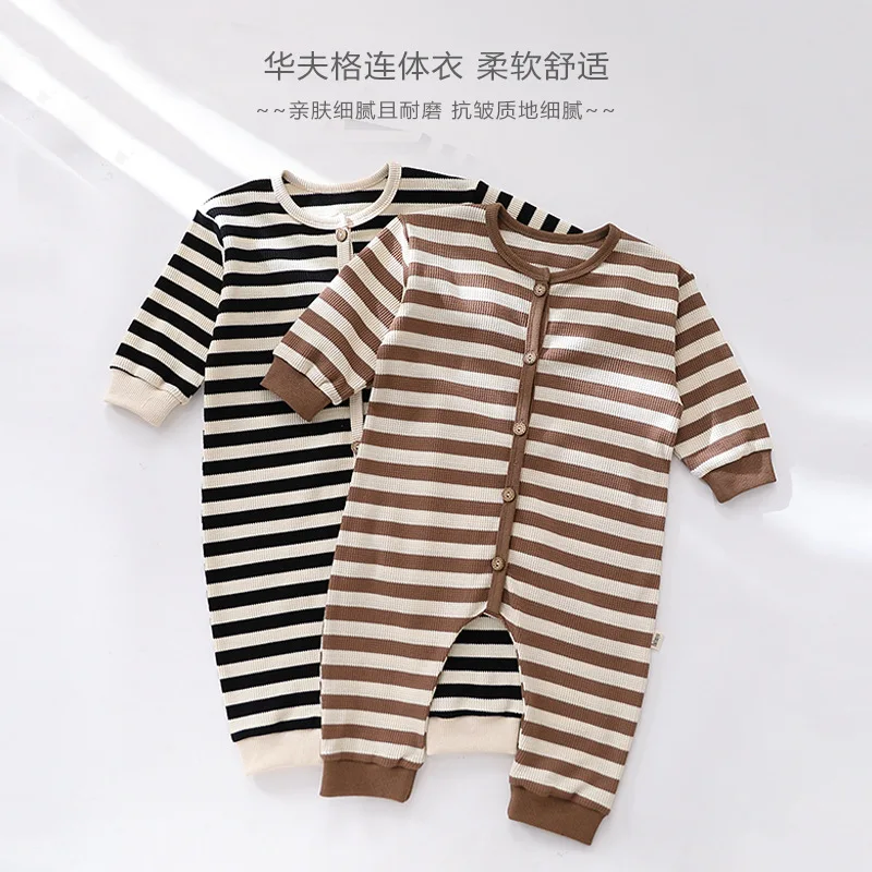 

Jenny&Dave 2023 Spring and Autumn Season European and American New Baby Baobao Waffle Striped Sweetheart Newborn jumpsuit Long C