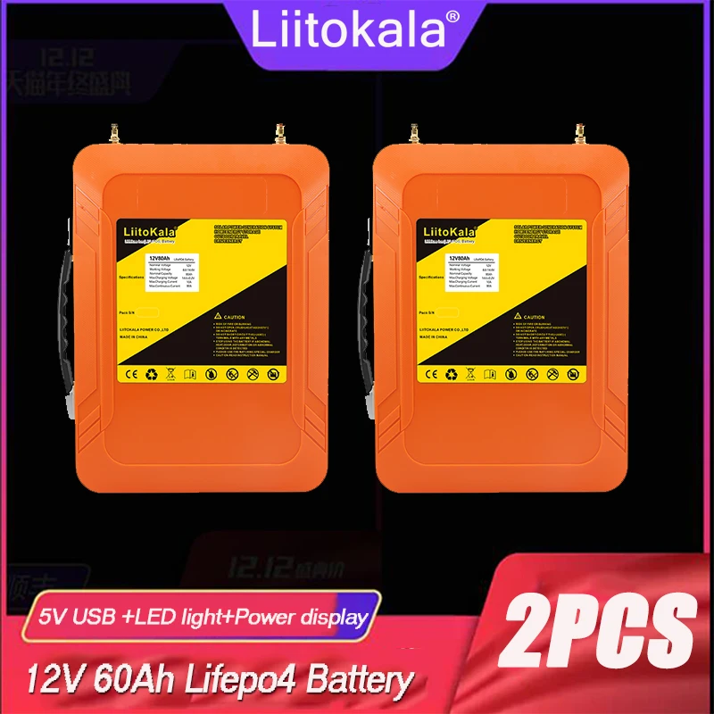 1-3PCS LiitoKala 12V 60AhLifepo4 Battery Pack lifepo LFP with BMS LED 5v USB for Motor Boat solar light Golf Car UPS 12.8V