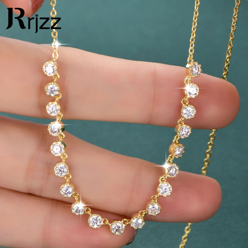 Rrjzz Round D-Color VVS1 Full Moissanite Bubble Necklace Certified Lab Created Diamond White Gold Plated Women Necklace Jewelry