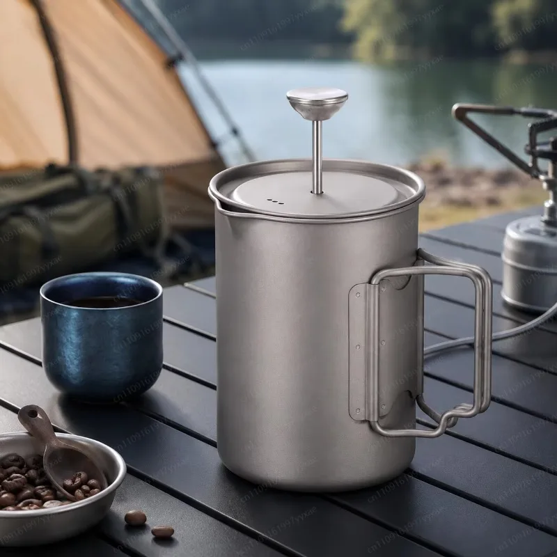 750Ml Ultra Light Pure Titanium French Press Coffee Pot Portable Camping Coffee Pot Foldable Handle Corrosion Resistant
