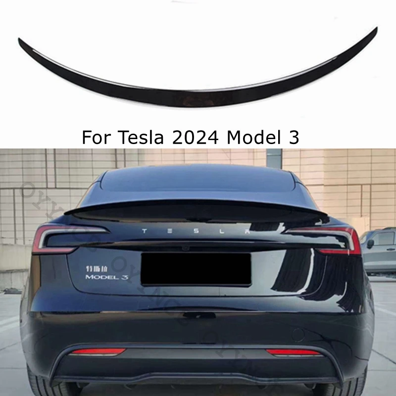 

For Tesla 2024 Model 3 Carbon appearance/Gloss Black ABS Rear Spoiler Trunk wings Car Kit Front Bumper Lip Guard