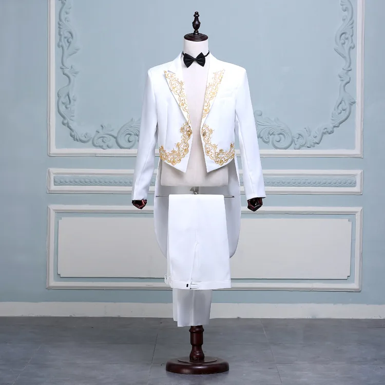 

Новый мужской черный смокинг-костюм-двойка 2026 года (пиджак + брюки + галстук-бабочка + ремень), доступен в белом или красном цвете.