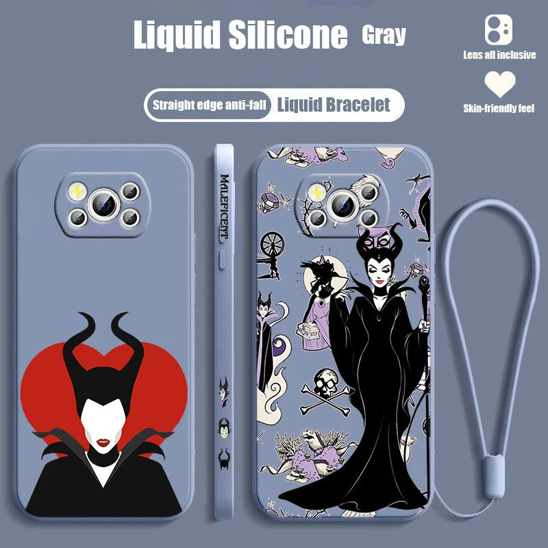 Disney Cute Maleficent For POCO M6 M5S M5 M4 C55 C50 C65 X6 X5 X4 X3 F5 F4 Pro GT NFC Liquid Left Rope Phone Case