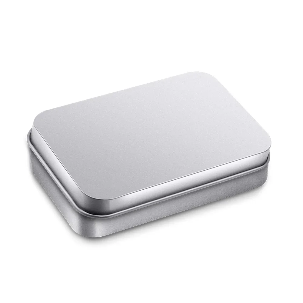 1 Piece Silver Metal Tin Case Box Container with Lid Mini Portable Small Storage Container Kit for Home Storage Stickers