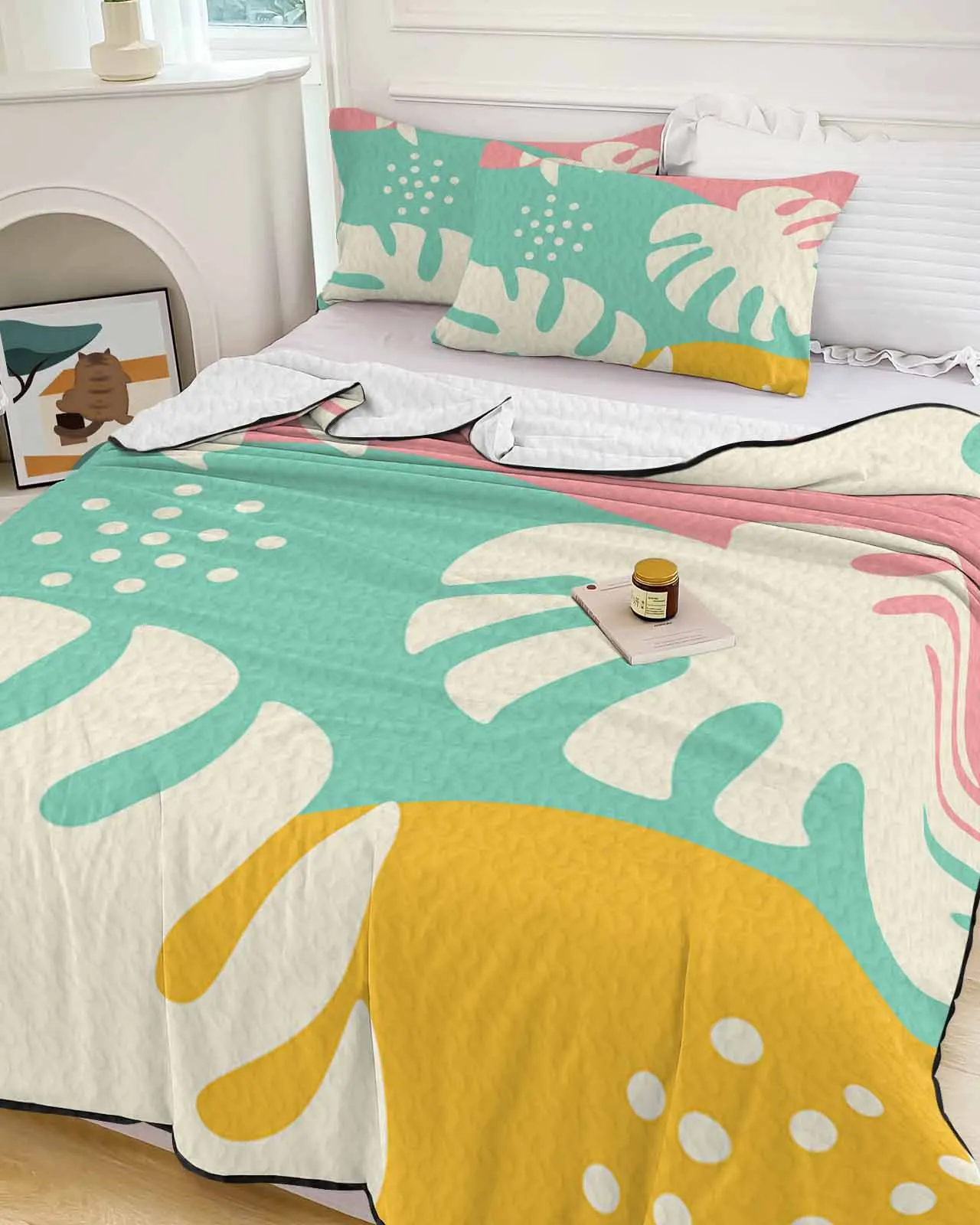 Abstract Tropical Leaves Mid Century Cooling Blankets Air Condition Comforter Lightweight Summer Quilt for Bed Soft Thin Quilt