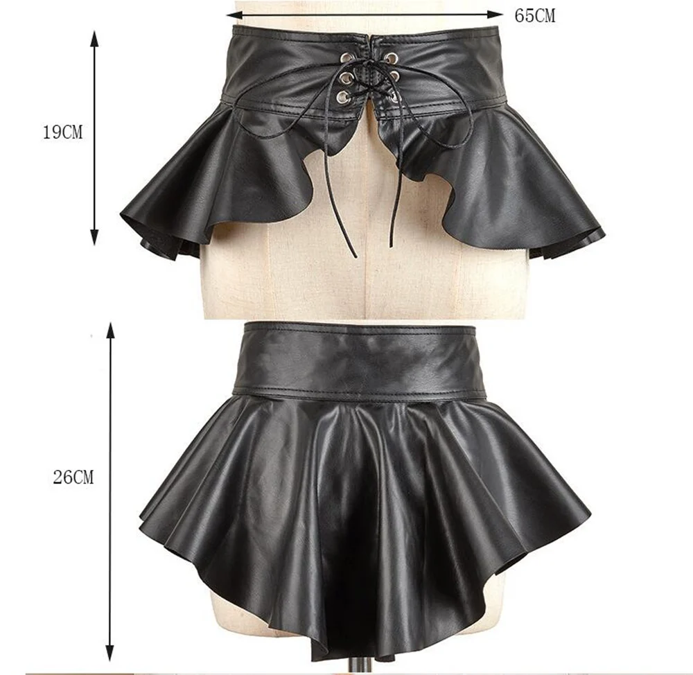 Falda de corsé Steampunk para mujer, cinturilla de cola de golondrina Sexy con cordones de PU Punk negro a la moda