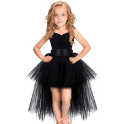 Pink White Black Girls Tutu Dress Tulle V-neck Train Girl Evening Birthday Party Dress Ball Gown Toddler Kids Halloween Costumes