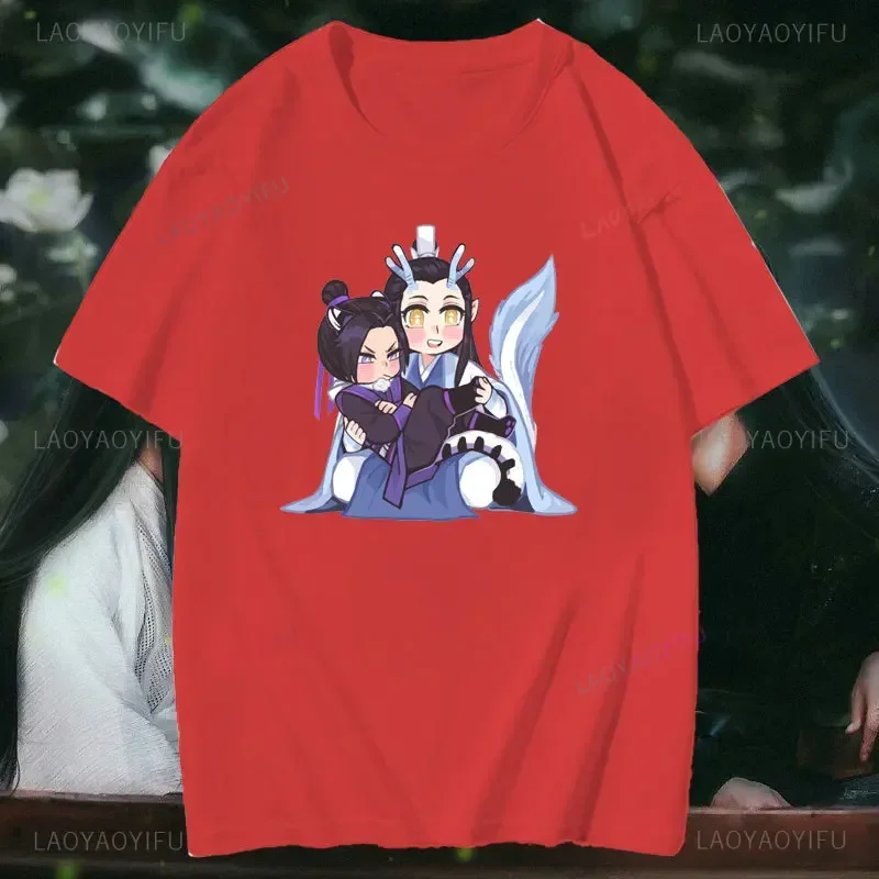 The Untamed MDZS Wangxian Bunnies Men Printed T Shirts Mo Dao Zu Shi Unisex Tee Shirt Round Collar T-Shirt Pure Cotton Clothing