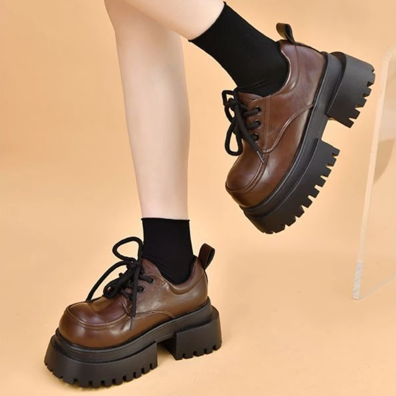 

Women Leather Loafers 2025 Spring Autumn New Thick Sole Versatile British College Style Retro School Shoes
