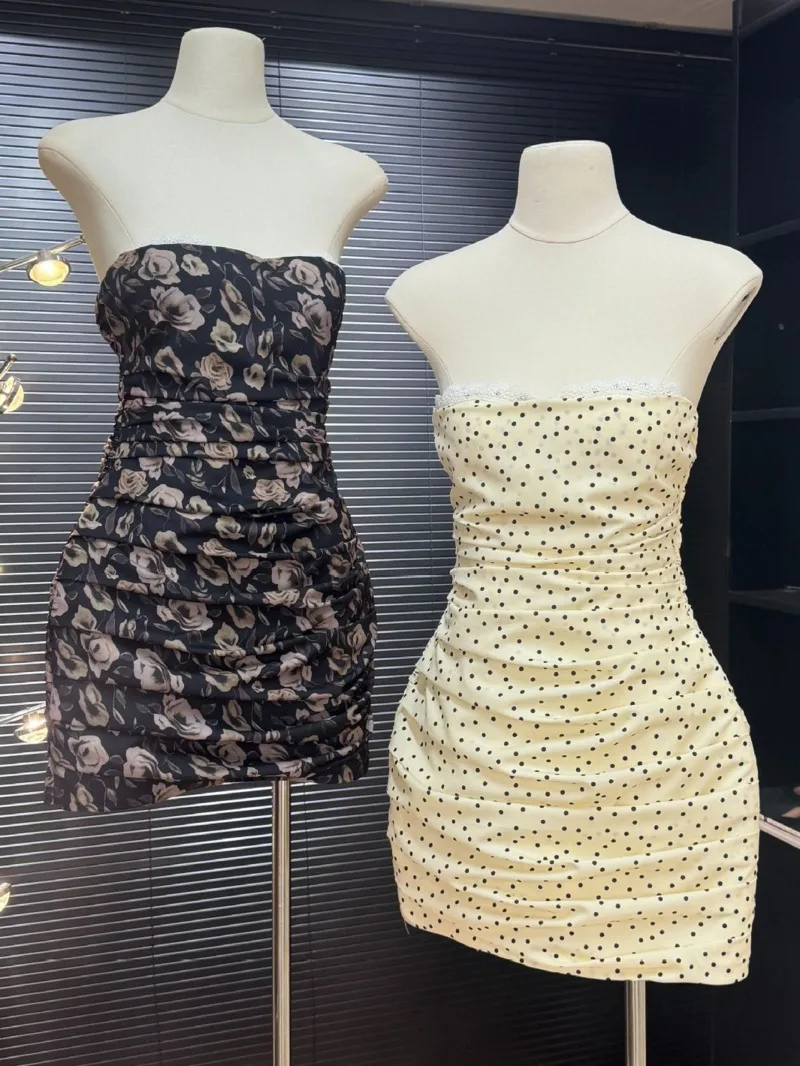 Luxury Magd Floral Print Strapless Dress 2025 New Baddie Xshape Built In Bra Mini Dress Tupe Top Fashion Socialite Party Clothes