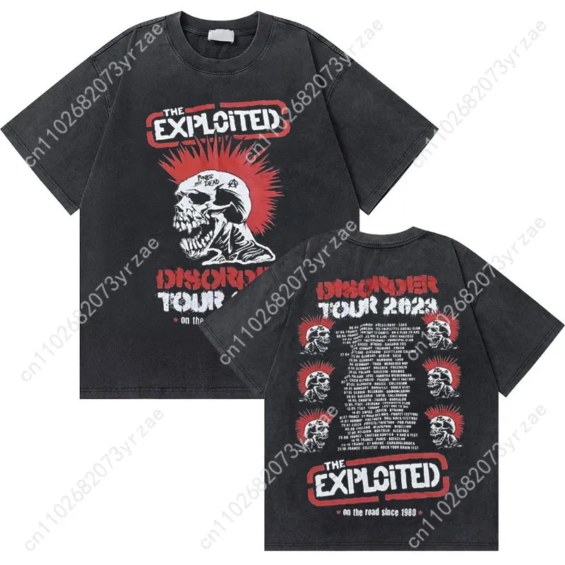 

The Exploited Retro Wash Tshirt Man Woman High Quality Vintage T Shirt Cotton Short Sleeves Fashion T-shirt Soft Breathable Tops