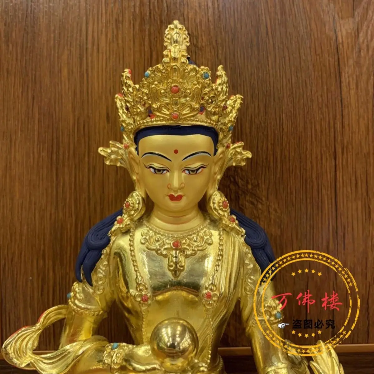 22 cm Jizang King Bodhisattva Seiko pure copper gilt 7 inches Tibetan home ornaments Buddhist hall supplies Tantra bronze statue