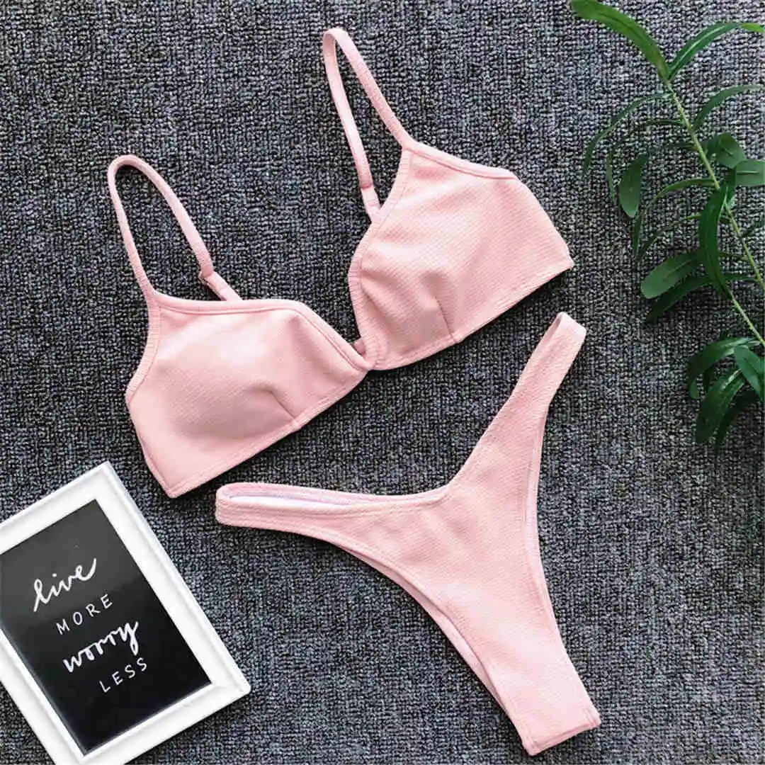 5 Farben, sexy, gerippter Tanga-Bikini, V-Form, Damen-Badebekleidung, zweiteiliges Bikini-Set, hoch geschnittener Badeanzug, V1335 – Detail 31