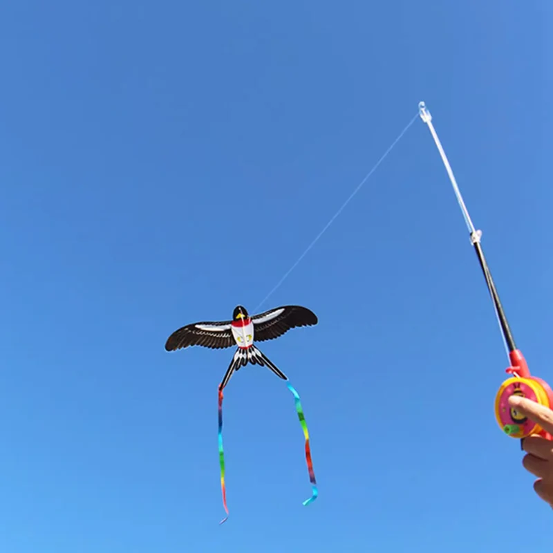 Diversión al aire libre, Mini cometa de plástico de 35cm/50cm con caña de pescar de 40cm y línea de 30m, cometas de animales para niños, regalo para niños