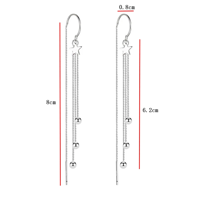 Summer New 925 Sterling Silver Star Earrings Long Tassel Round Bead Earrings Women\'s Fashion Jewelry Party Gift