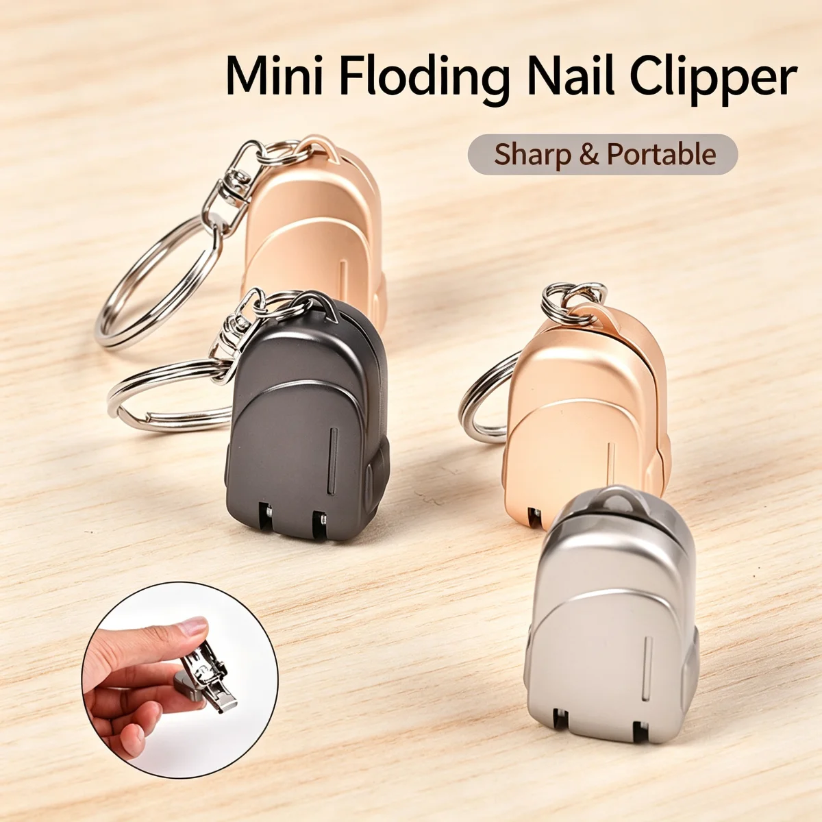 Mini-Nagelschere, tragbar, zusammenklappbar, aus Edelstahl, mit Schlüsselanhänger, ideal für Reisen, zum Schneiden von Fingernägeln und Zehennägeln, ultraskarfe Klinge, ein tolles Geschenk. – Detail 8