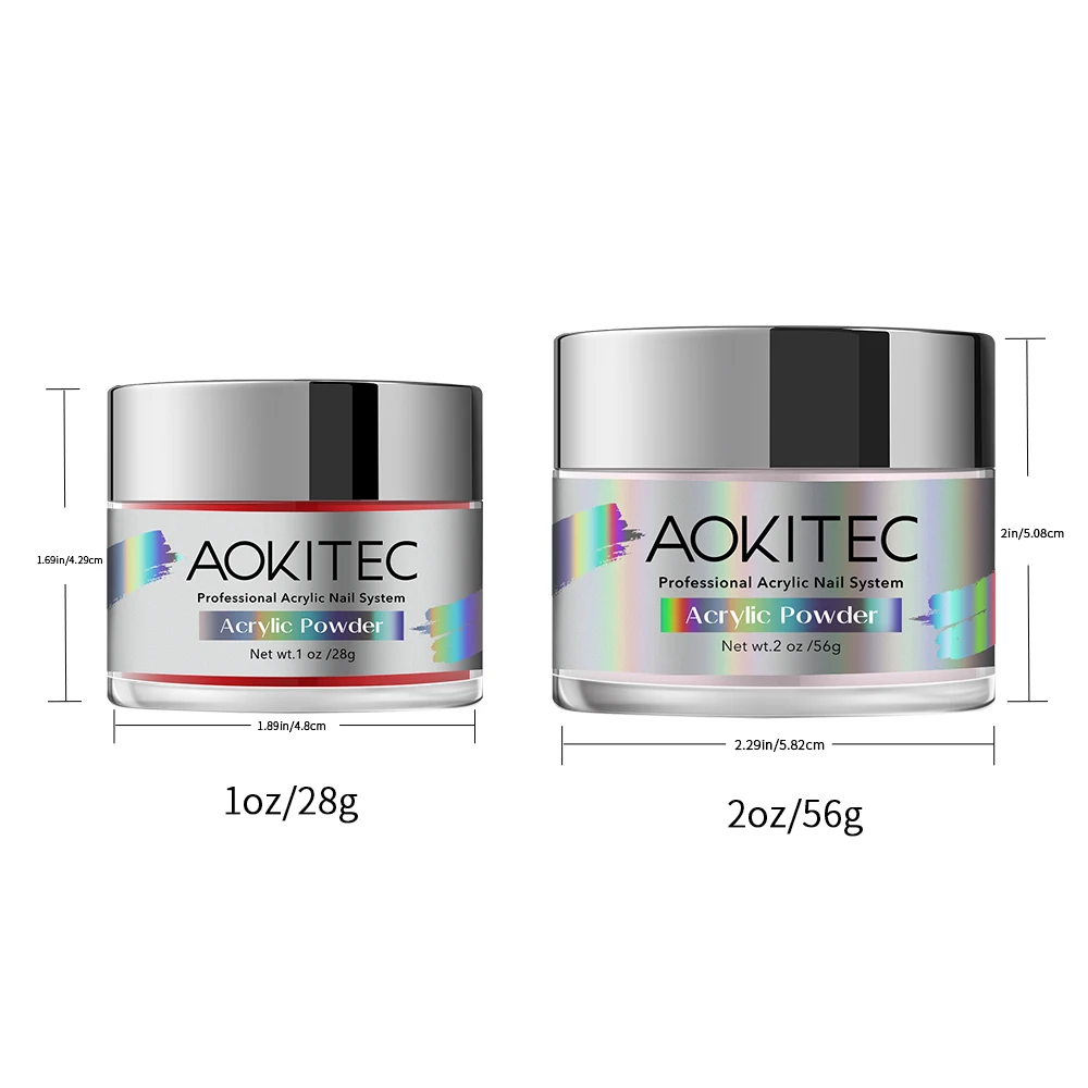 Aokitec-polvo acrílico para manicura francesa, 1OZ/2OZ, diseño de iniciación para extensión de tallado de uñas, decoración adhesiva, salón de manicura