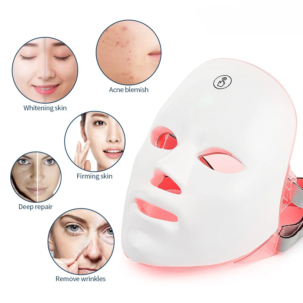 Máscara de belleza Facial Led para mujer, 7 colores, antiacné, antienvejecimiento, terapia de luz roja, fisioterapia, máscara de piel, blanqueamiento