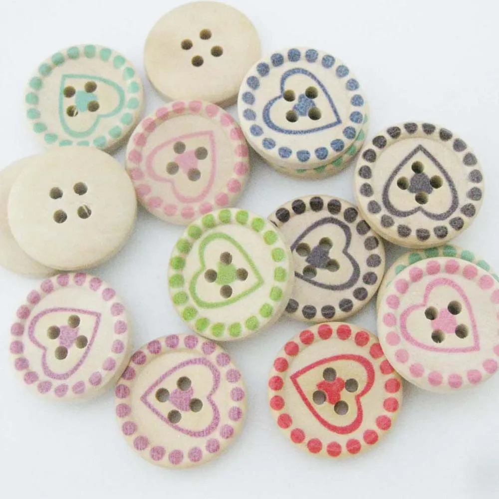 WBNLAK Printed Wood Shirt Buttons 15MM Mixed Colors 50Pcs Fashion Button Decorative Craft Sewing Accessories