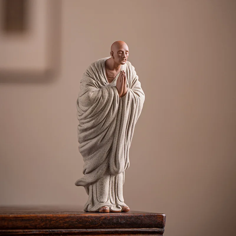 Zen Little Monk Buddhist Shami Meditation Sculpture Ceramic Figurines Tearoom Fengshui Chinese Statues for Decoration Gift
