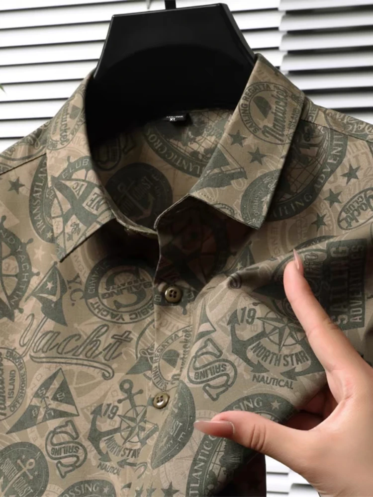 

High-End Men's Long Sve Printed Casual irt Anti-Wrinkle Faionable No-Ironing Required Trendy Autumn Wear Youth Faion