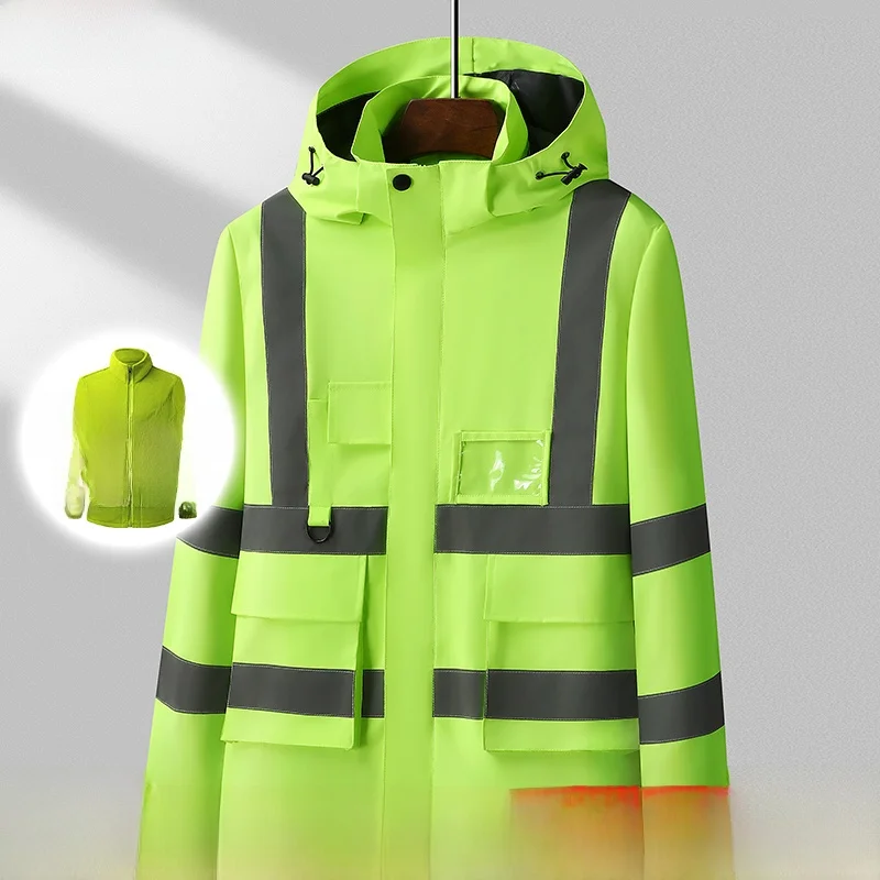 

Thiened Fce Men's Jaet Workwear Windbreaker Tee-in-One Two-Piece Set Warm Busin Casual Winter Coat Zipper Closure