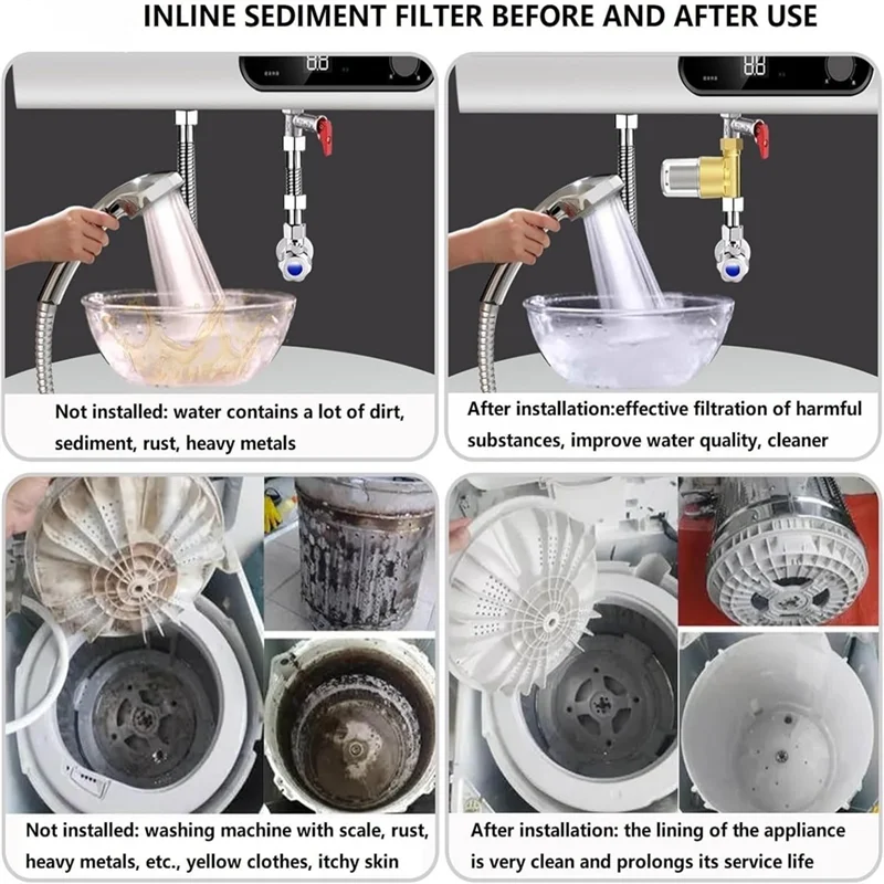 

【Gift】Brass Sediment Water Filter, Reusable Inline Washer Filter For Washing Machine, Shower, Garden Hose