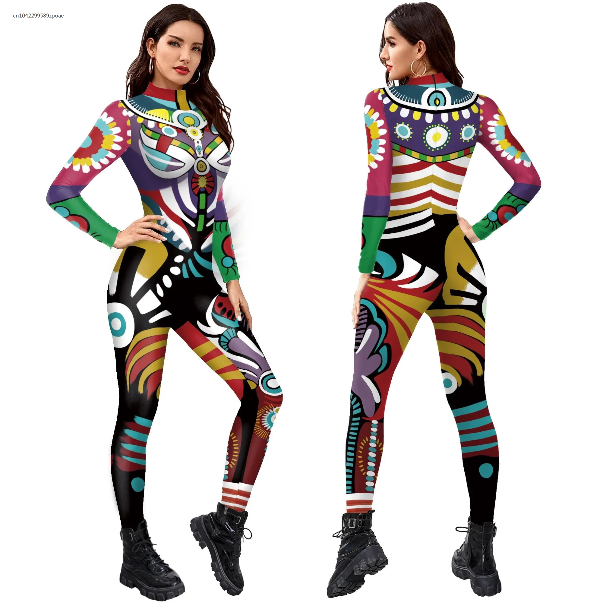 Halloween Vrouwen Cosplay Robot Punk Bedrukt Retro Mechanica Cosplay Jumpsuit Catsuit Zentai Halloween Bodysuit 2024