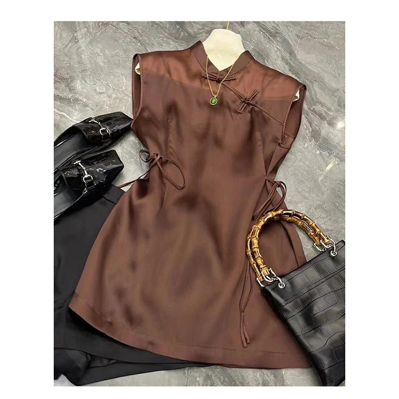 New Chinese style retro sleeveless lace up style high-end shirt for ladies with cool summer style, unique and unique top