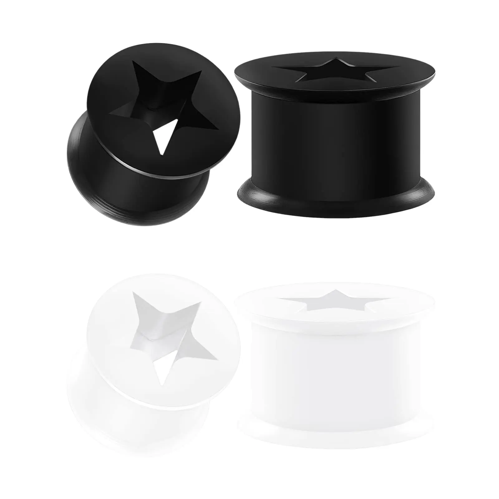 2 Pairs Silicone Black White Star Double Flared Saddle Piercing Jewelry Ear Stretcher Plugs Flesh Tunnel Earring Lobe 4-26mm