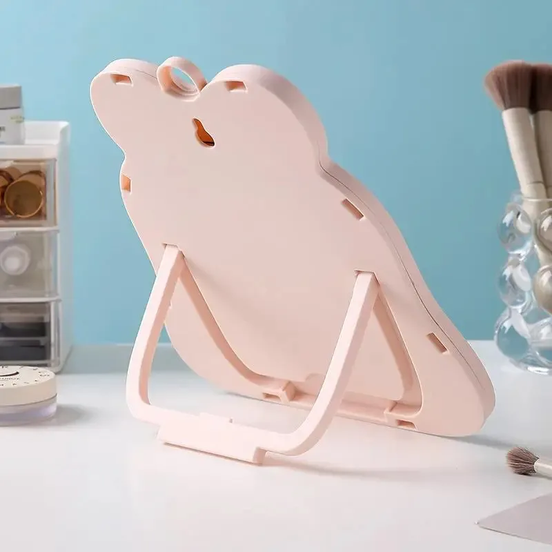 1 espejo de maquillaje de mano y de escritorio con lazo, espejo de bolsillo bonito y compacto para estudiantes, portátil, plegable, Simple, de Color sólido