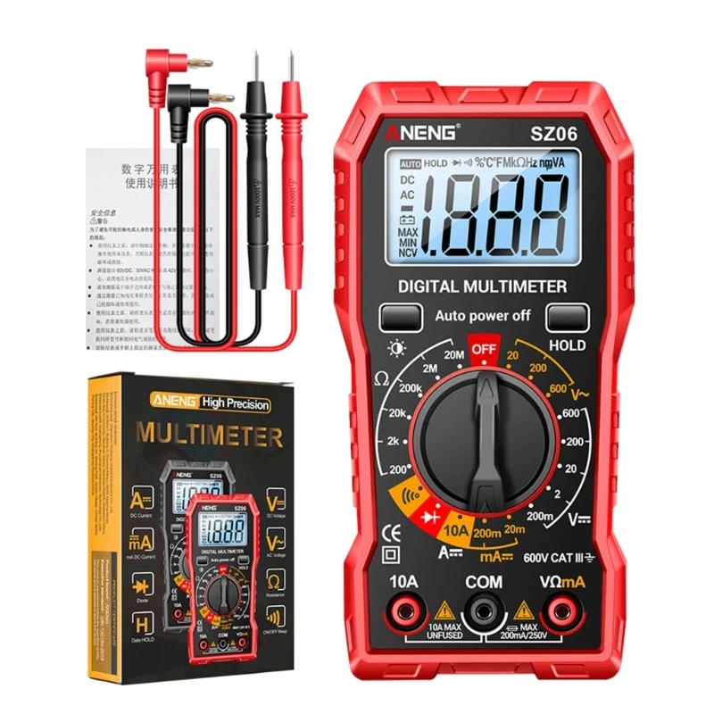 ANENG Ammeter Voltage Ohm Tester Diode Buzzer Multimeter with Data Hold AutoOff Backlit Back Bracket High Accuracy