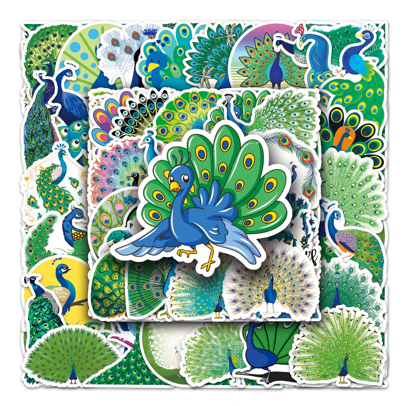 50Pcs Peacock Series Cartoon Cute Waterproof Sticker Skateboarding Snowboard Retro Vinyl Sticker