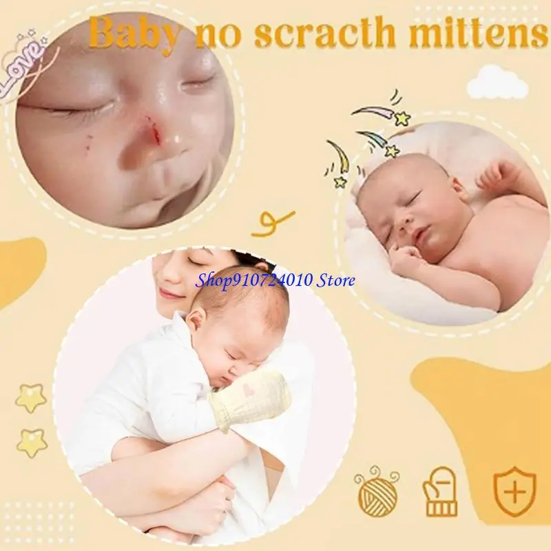 77HD Guanti morbidi per neonati Guanti per neonati lavabili antigraffio in tessuto cotone per protezione della pelle da 0 a 2