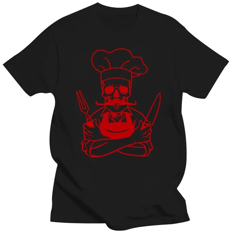 

2024Chef Skull Master BBQ Apron Cooking Hat T-shirt Casual Cool Short Sleeve Tops Tees Male Funny Print Cotton T Shirt For Men