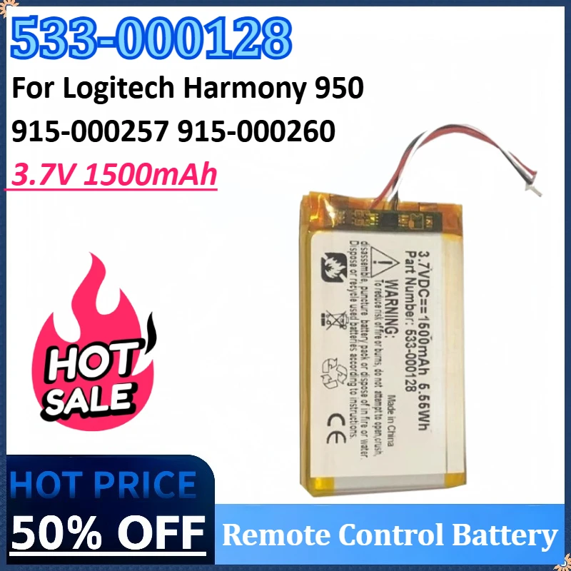 

New 3.7V 1500mAh 5.55Wh 533-000128, 623158 Wireless Remote Control Battery for Logitech Harmony 950 915-000257 915-000260