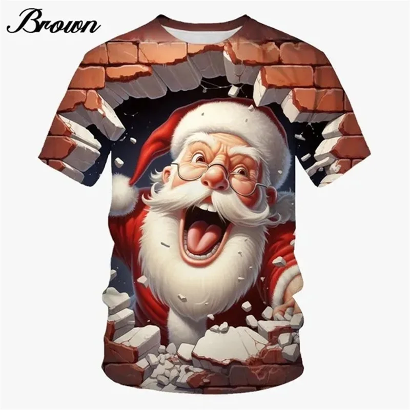 Funny Santa Claus Pattern T Shirt For Men Merry Christmas 3D Printed Tees Summer Casual Short Sleeve Loose T-Shirts O-Neck Tops