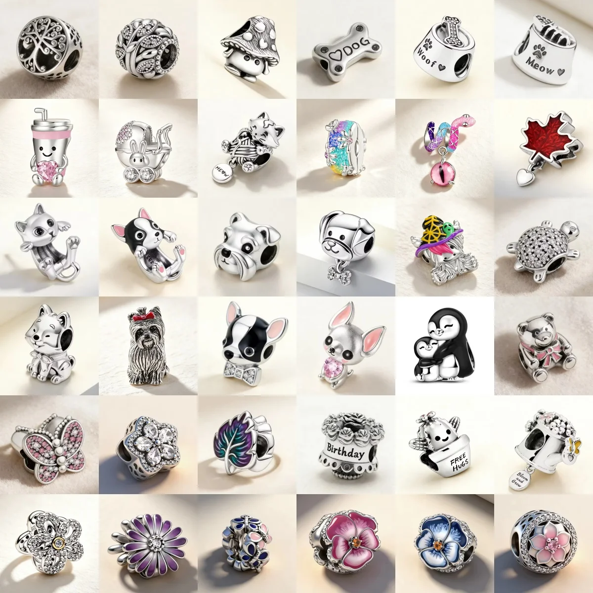 Cute Animal Flower Shaped Cartoon Dog Cat Penguin Flower Metal Interval Charm Bead DIY Bracelet Necklace Jewelry Accessories