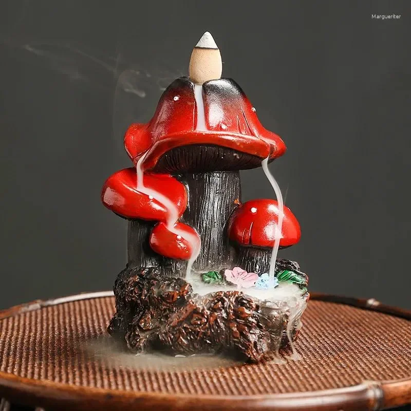 

Party Decoration Resin Mushroom Waterfall Backflow Incense Burner Flowers Pond Holder For Home Relaxation Halloween &Easter Deco