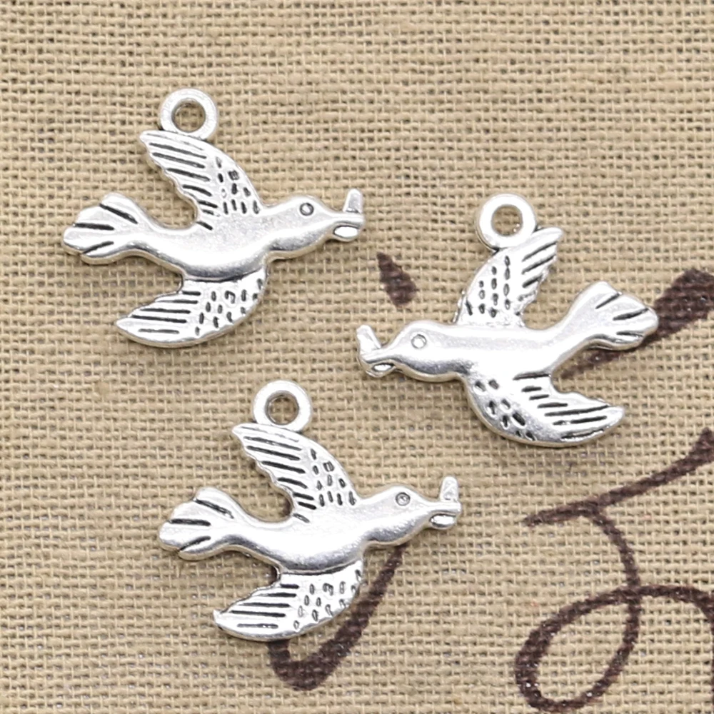 15pcs Charms Peace Dove Swallow 21x19mm Antique Silver Color Pendants DIY Crafts Making Findings Handmade Tibetan Jewelry