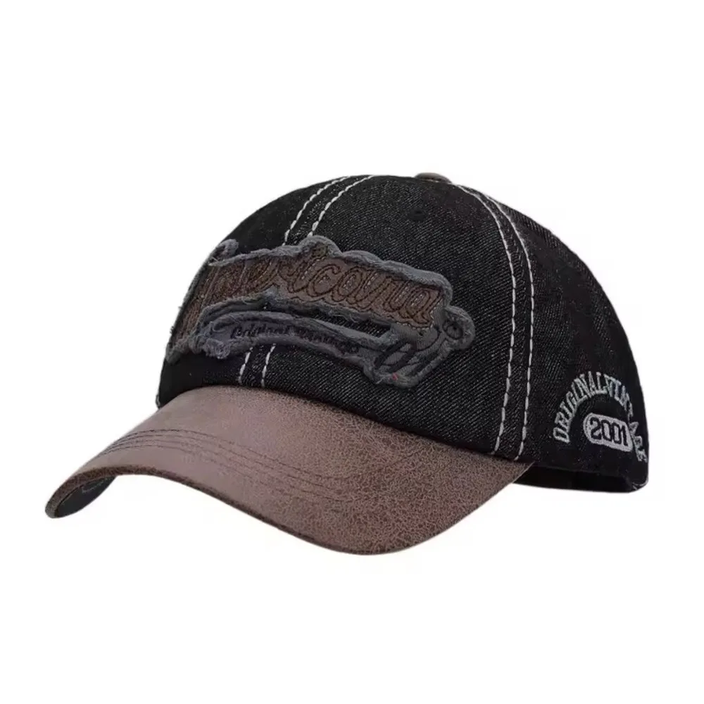 

Casual Splicing American Retro Baseball Caps Hip Hop Breathable Denim Tattered Jeans Sun Hat Washable Sun Visor Duckbill Cap