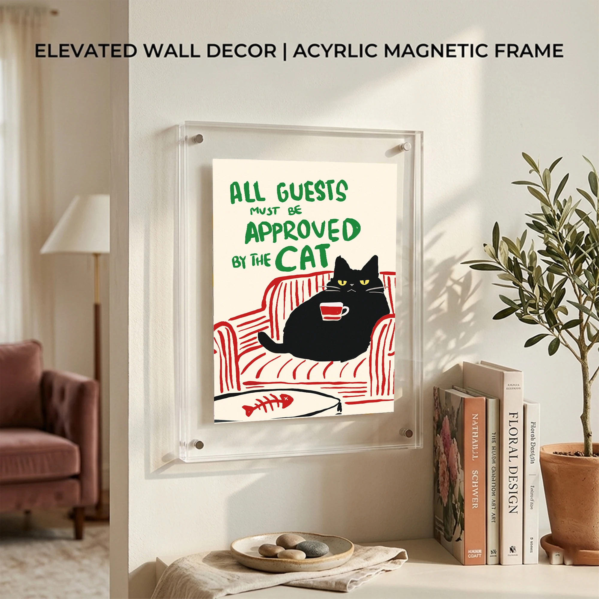 Acrylic Black Cat Sit Sofa Poster Frame For Wall Decorative Home Living Room Bedroom Decorative Square Rectangle Picture Frame