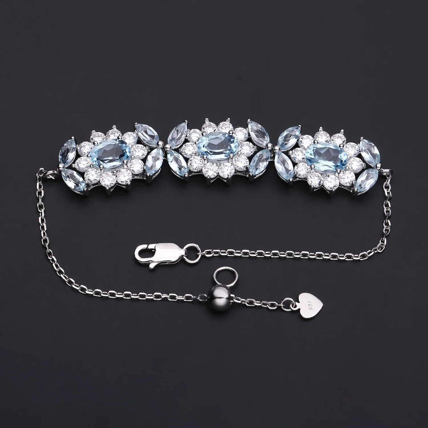 brand genuine real jewels Luxury Design Natural Topaz Princess Style s925 Silver Color Crystal Bracelet high quality