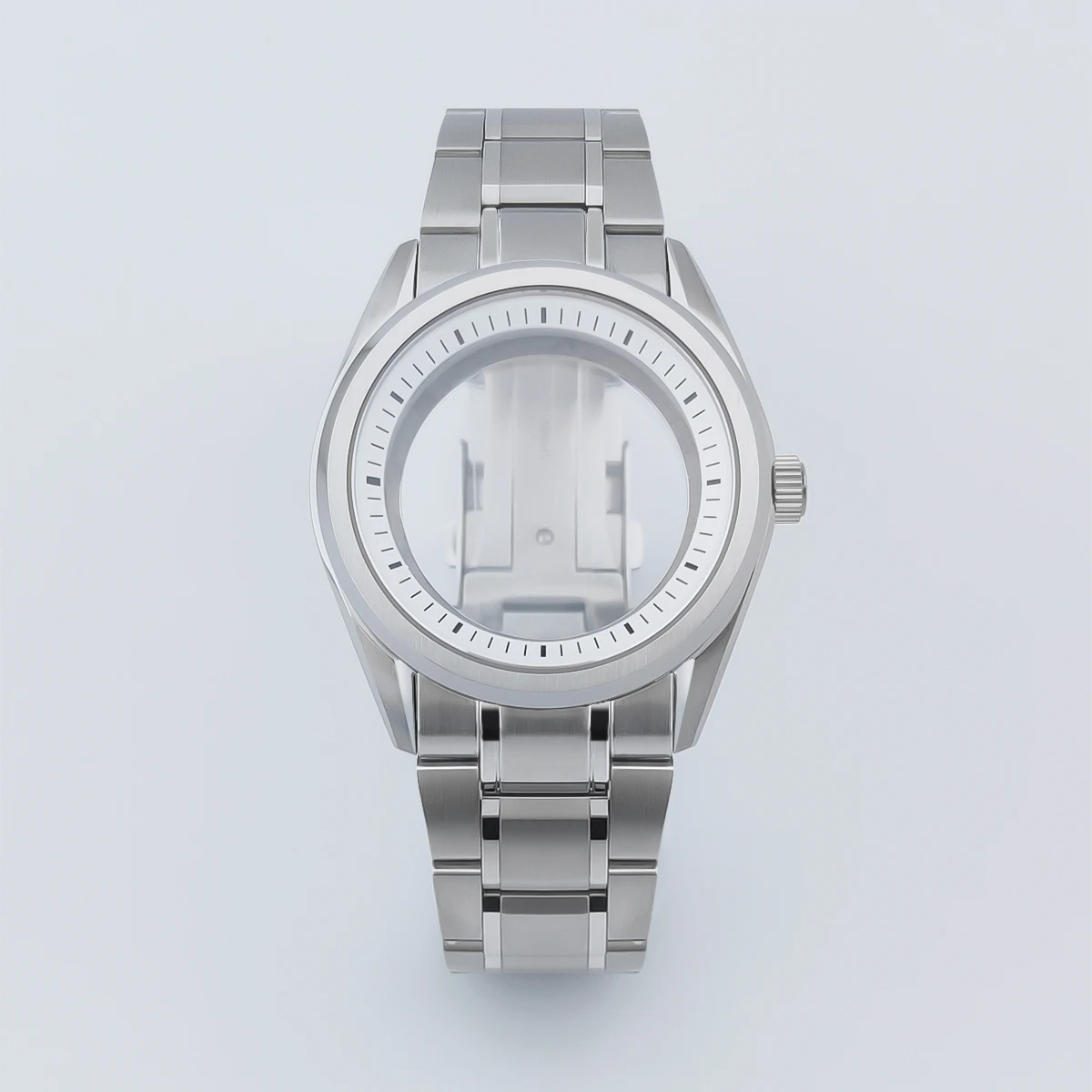 

Manbushijie 40mm silver watch case with strap sapphire glass fit NH35 NH36 NH34 NH38 NH70 NH72 ETA2824 PT5000 movement