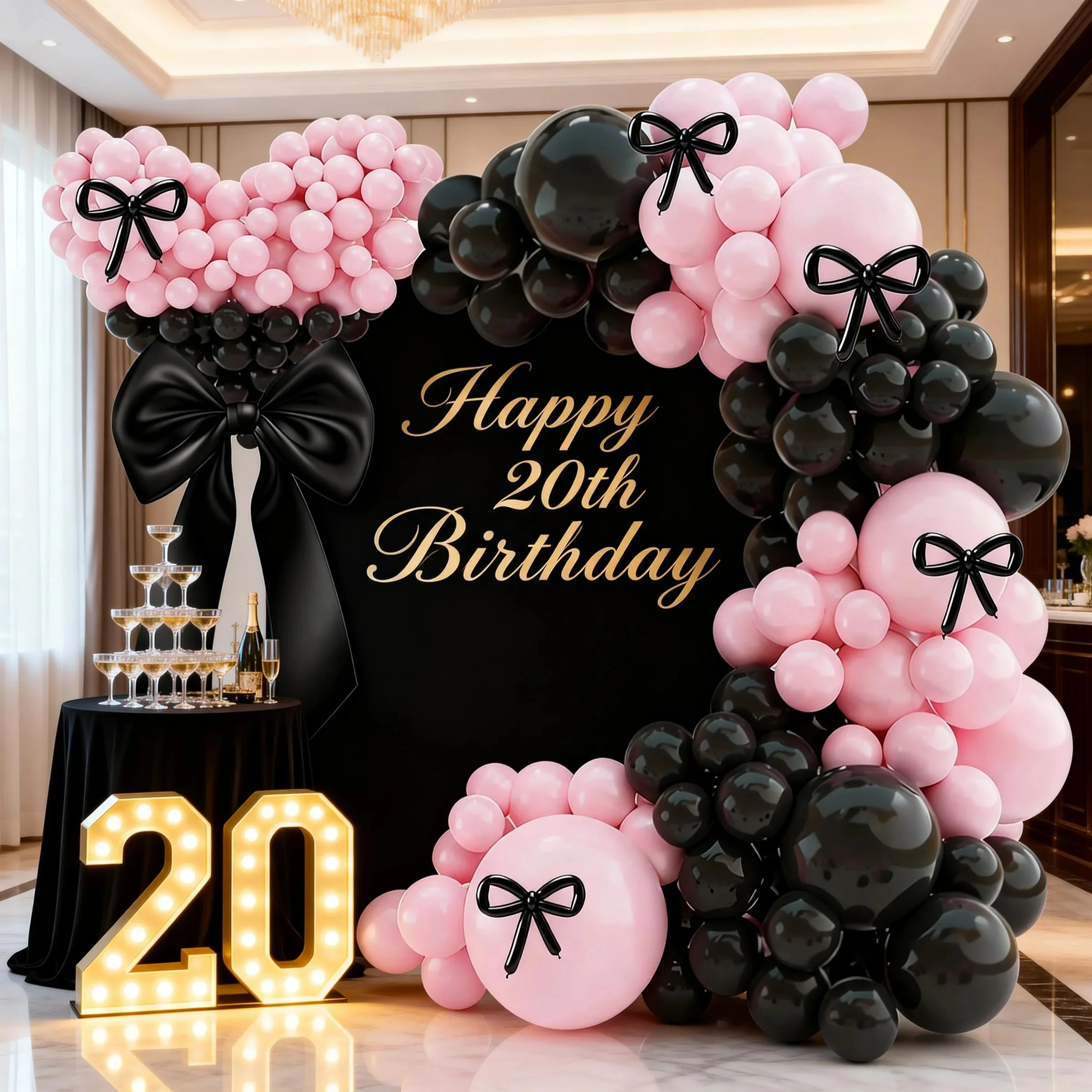 129-teiliges Rosa und Schwarzes Ballon-Geburtstagsbogen-Set für 16./18./20. Geburtstag, DIY-Bogen-Ballonset mit rosa und schwarzen Ballons, geeignet für Geburtstage von Erwachsenen, Hochzeiten,