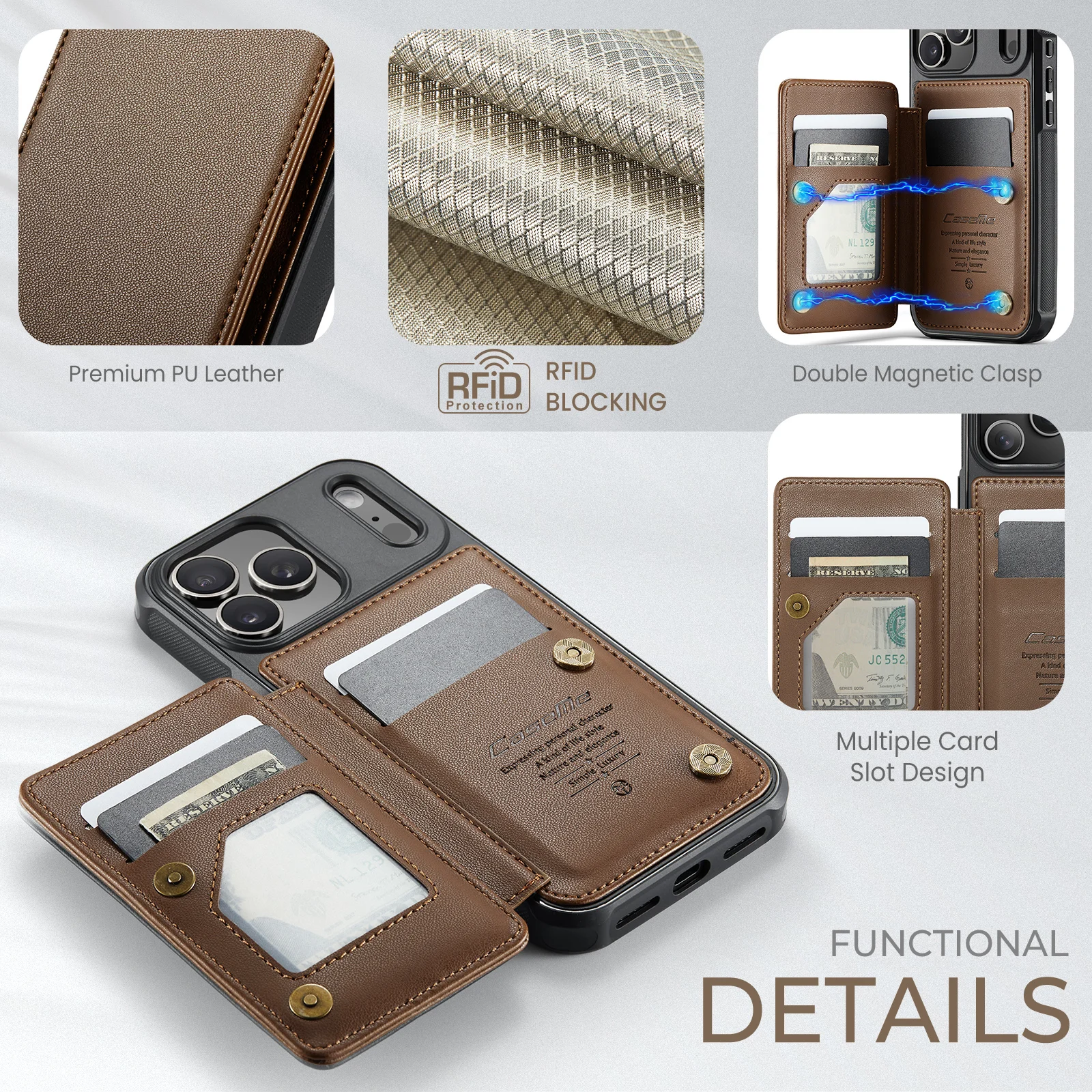 

Caseme-C22 For iPhone 17 17Pro 17Promax 17 Air,16 15 14Plus 13 12 11 XR Wallet Case Magnetic Card Slot Stand Leather Back Cover