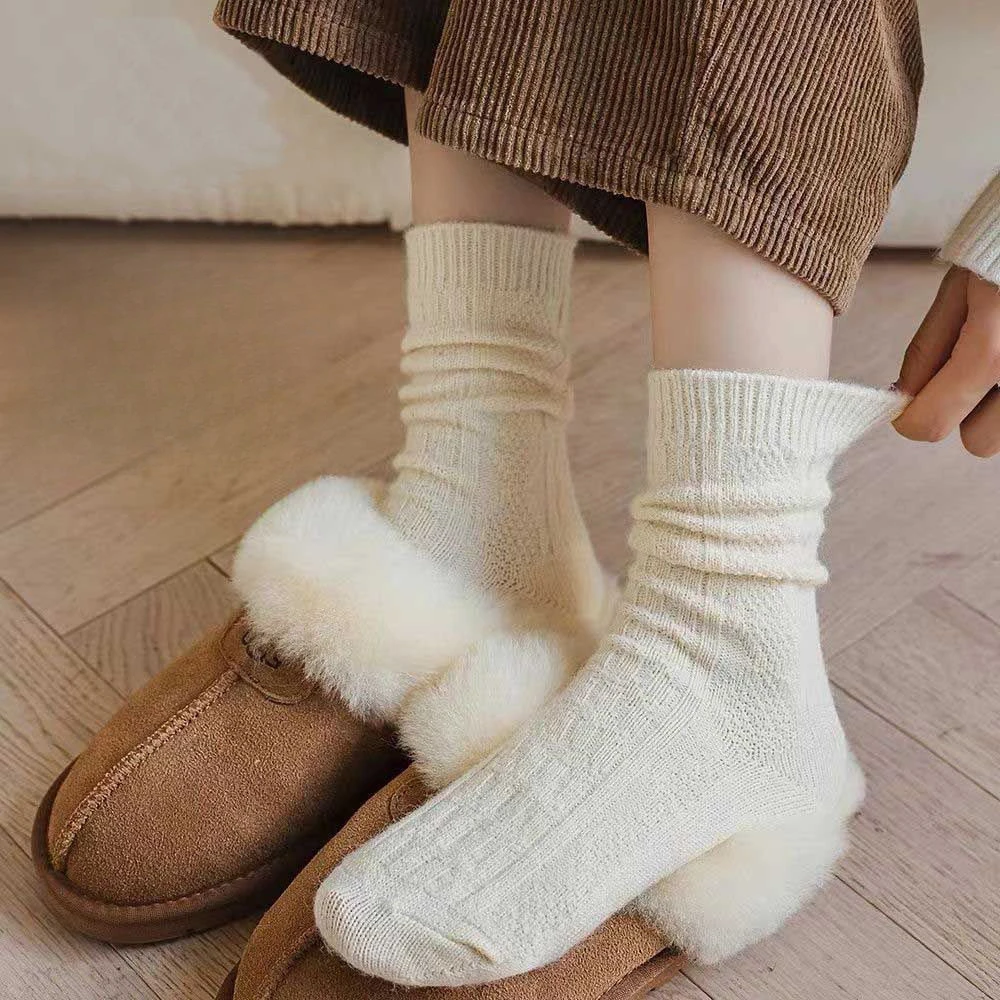 3/5 Pairs of Wool Socks Women's Mid-tube Socks Autumn and Winter Open-cut Solid Color Mid-tube Socks Simple Solid Color