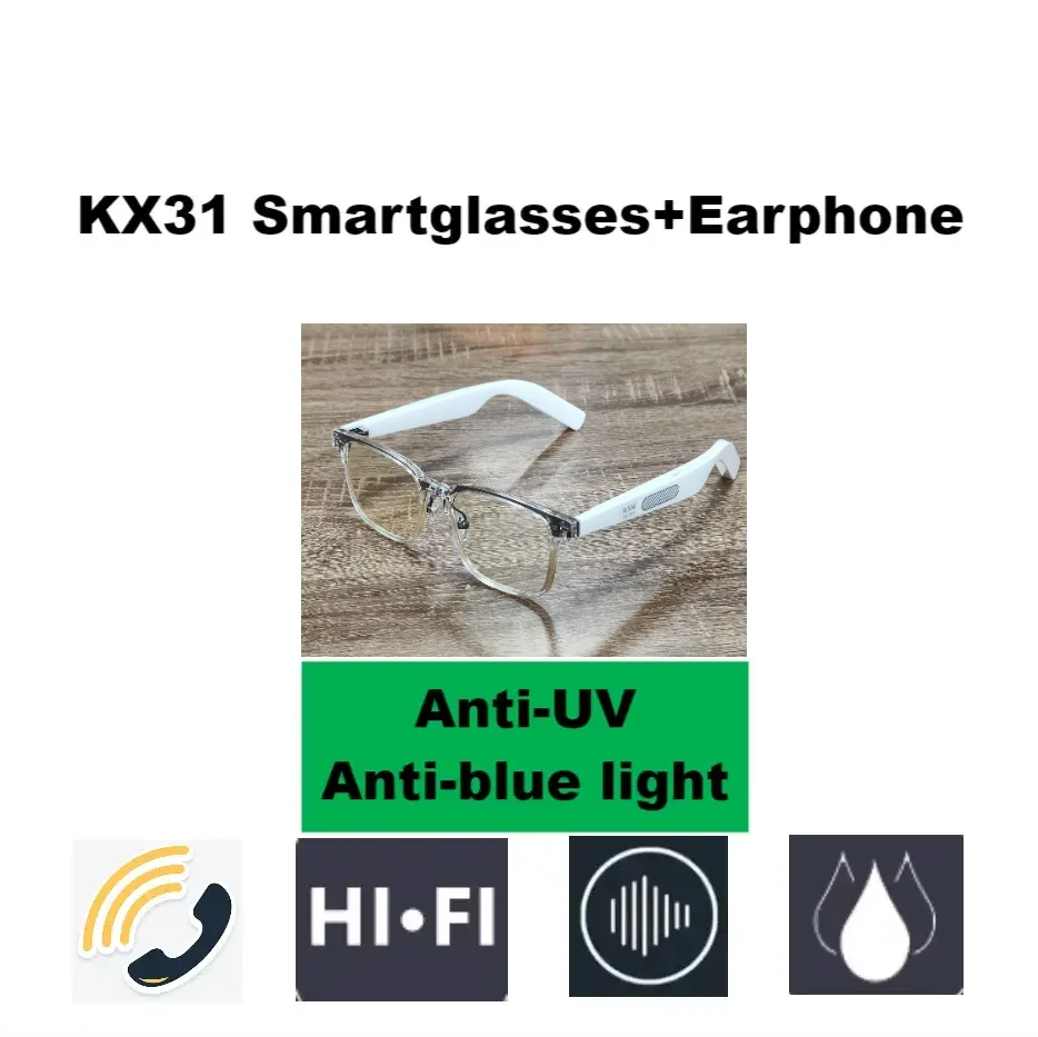 KX31 Smartglasses&Earphone HD Bluetooth Music Calls Professional Noise 3D Surround HIFI Sound Quality IPX4 Waterproof Anti-UV