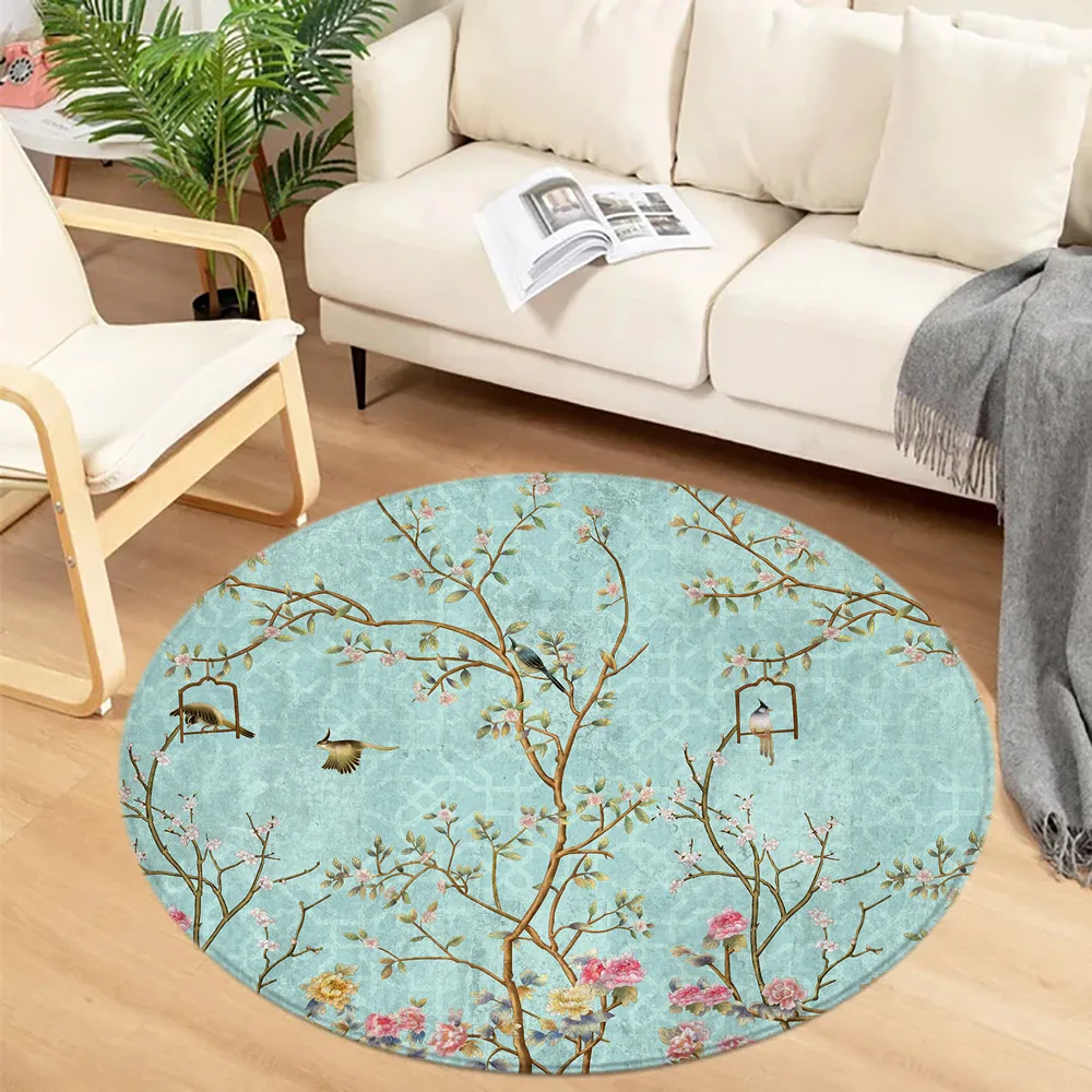 

Flower Bird Carpet Round Rugs Peony Rose Sofa Rug Home Living Room Bedroom Bathroom Floor Mats Print Decorate