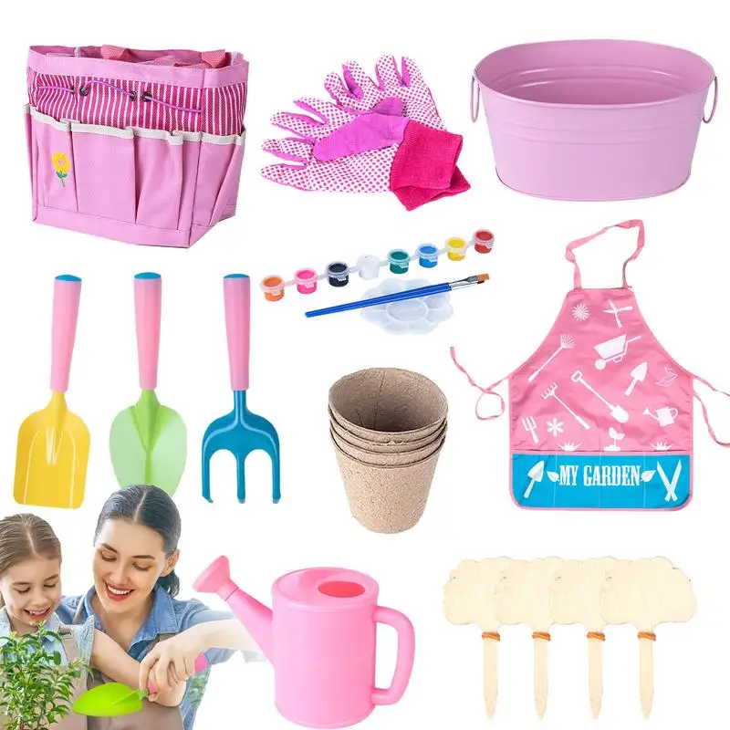 Children's Gardening Tools 20X Garden Tools Set Fun Gardening Play Kit Child Outdoor Toy With Watering Can Shovel Rake Gloves